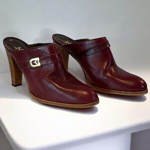 Vintage Nickels burgundy leather high heel mules/clogs size 7-7.5